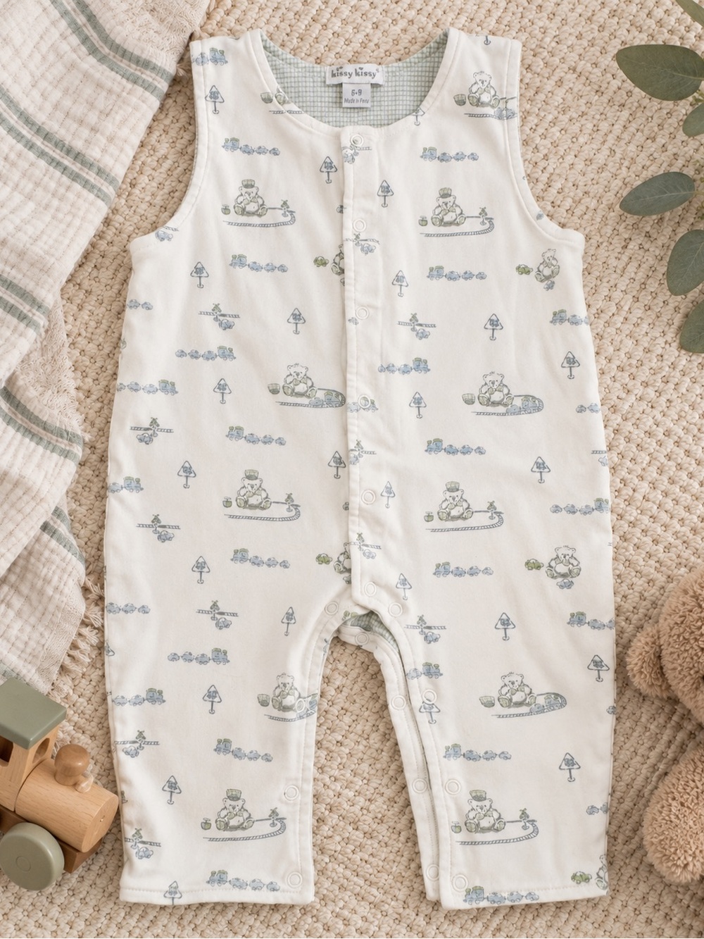 Kissy Kissy Baby Boy Reversible Teddy Bear Train Romper 6-9M